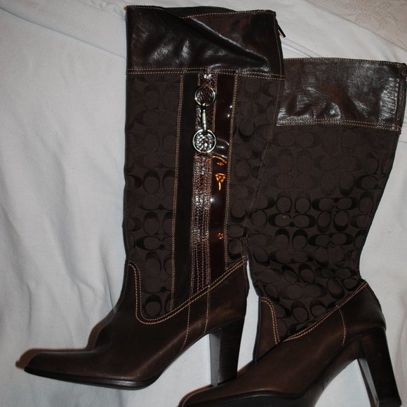 COACH LEATHER / FABRIC BROWN BOOTS SZ 10B  ** "NEEDS HEELS"** - Picture 2 of 3